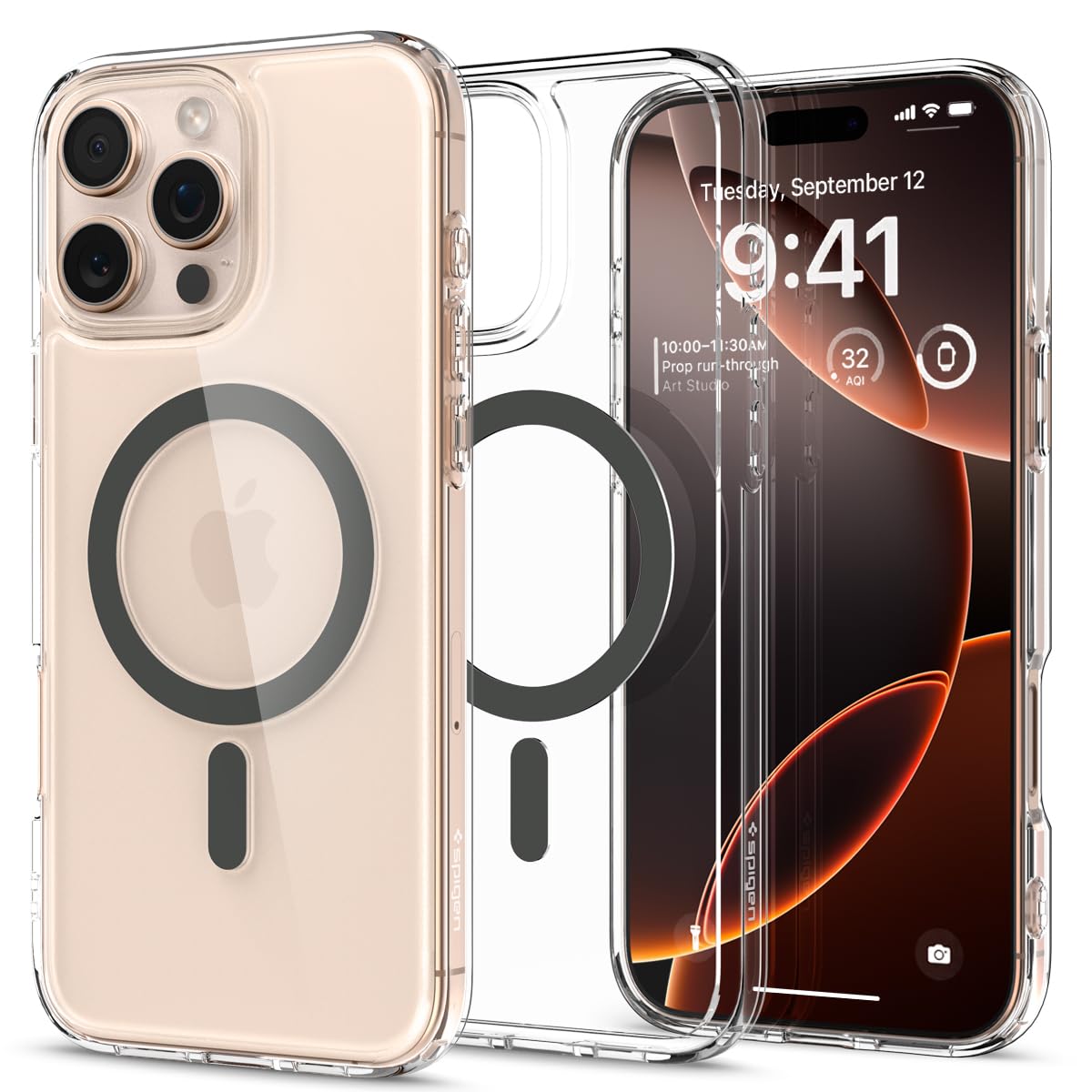 Spigen für iPhone 16 Pro Hülle [Anti-Yellowing] Ultra Hybrid MagFit Case Handyhülle Transparent Dünn Slim Kompatibel mit MagSafe -Graphite