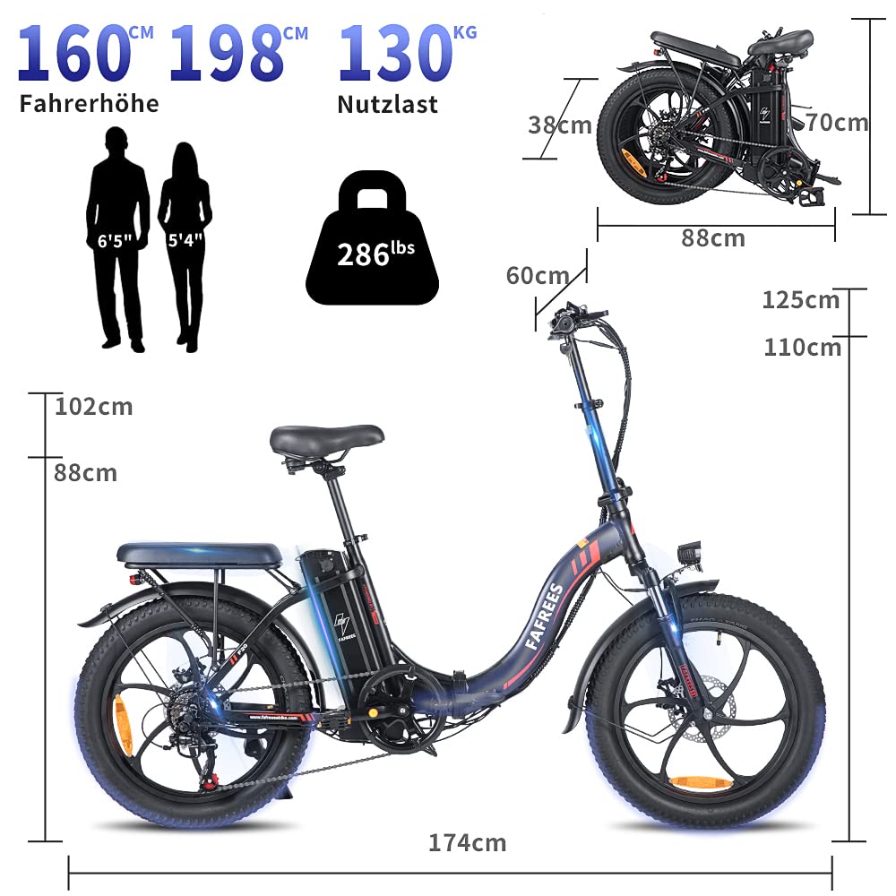 Fafrees E Bike Klapprad, 20 Zoll Electric Fahrrad für Herren/Damen Bis 25 km/h mit 36V 16AH abnehmbarem Akku 250W Motorund, Mountainbike mit 7S Gängen, F20 Rot