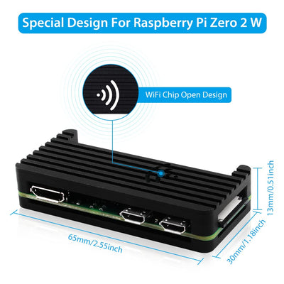 GeeekPi Raspberry Pi Zero 2 W Case/Zero W Case Kit,with RPi Zero 2 W Aluminum Case,20Pin GPIO Header,Micro USB to OTG Adapter,HDMI Cable,Raspberry Pi Zero Copper Heatsink,ON/Off Switch Cable (Black)