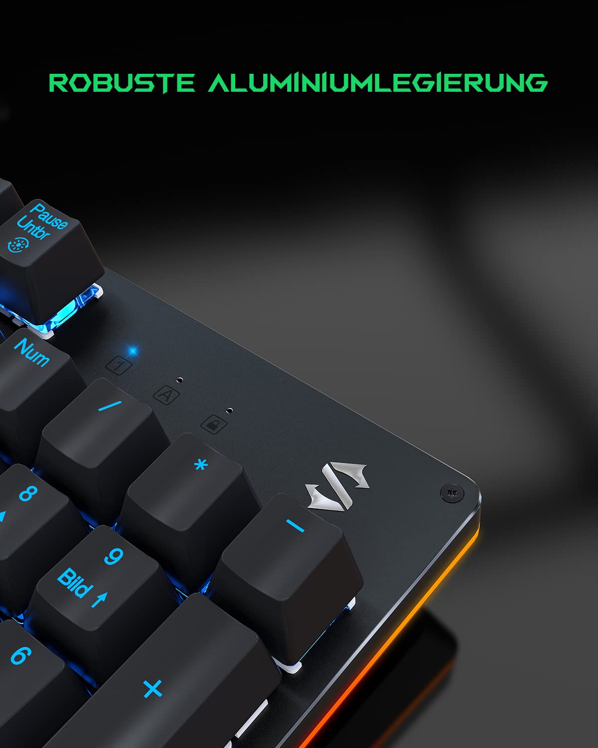 Black Shark Mechanische Gaming Tastatur RGB-Beleuchtung, QWERTZ Deutsches Layout, Blauen Schaltern, Anti-Ghosting 105 Tasten, Metall Platte, Voll Programmierbare Gaming Tastatur, für PC Gamers