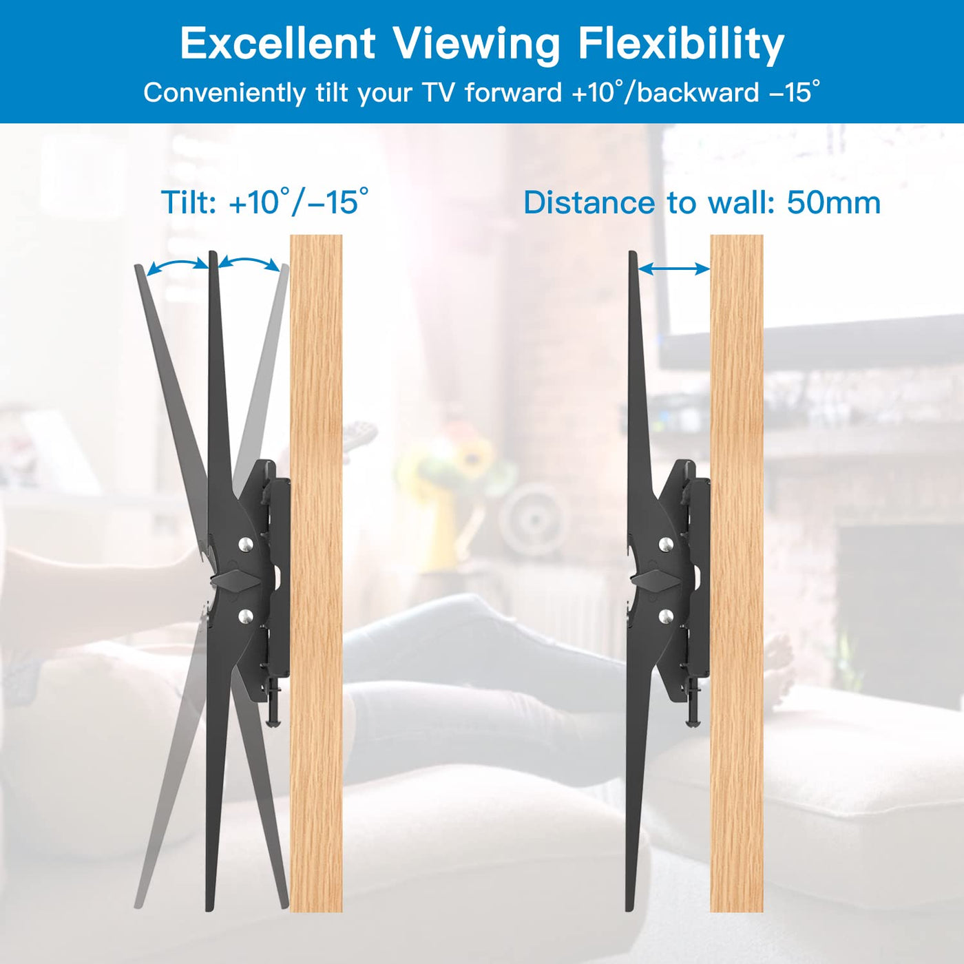 Support mural inclinable pour téléviseurs plats et incurvés ou moniteurs de 26 à 65 pouces jusqu'à 60 kg, max. VESA 400 x 400 mm