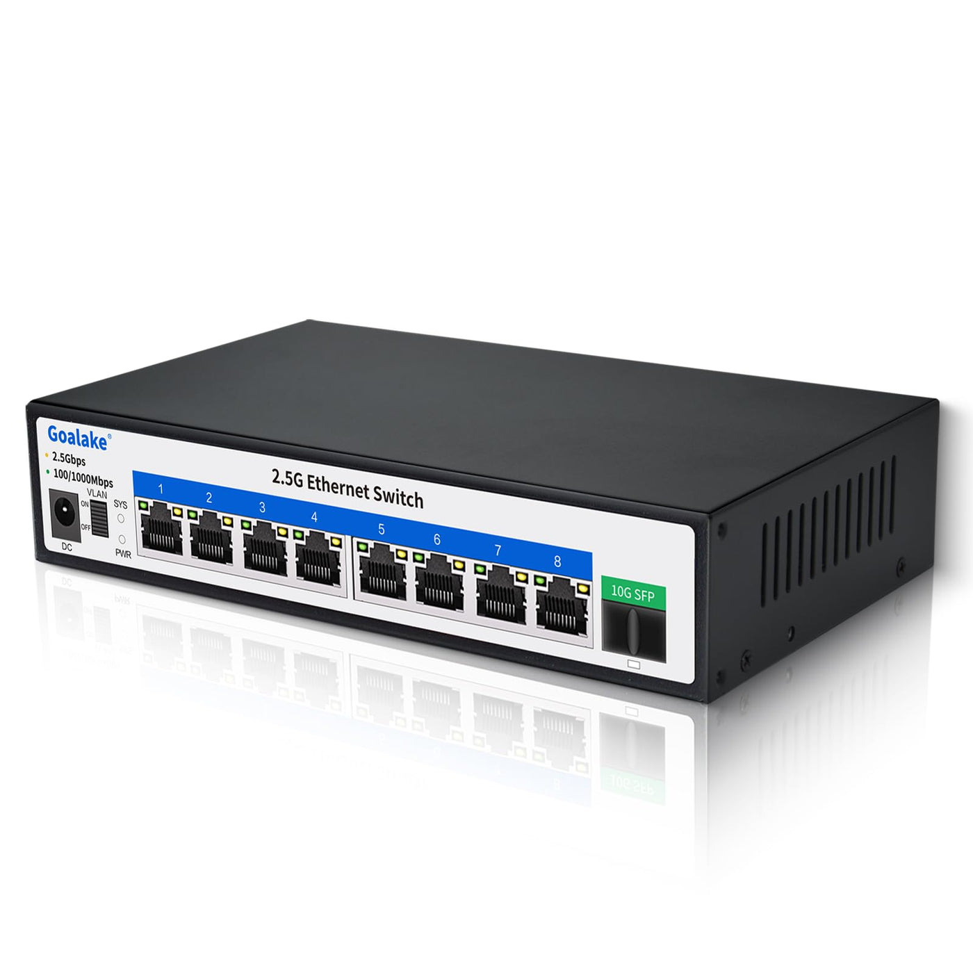 Goalake Multi-Gigabit Desktop-Switch, 8 Anschlüsse, 2,5 G, Nicht verwaltet, 8 Base-T Ports 2,5 G, 1 SFP+ 10 G, 802.3X Flusskontrolle, 2,5 Gbe Netzwerk-Switch, ideal für kleine Büros