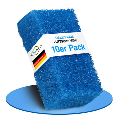 Gundel-Putz Putzschwamm Set 10 Pack, Blau - Reinigungsschwämme - Schmierfrei, Kratzfrei & Schonend für alle Oberflächen | Spülschwamm und Topfreiniger - Schwamm für Putzsteine (11x6x4cm)