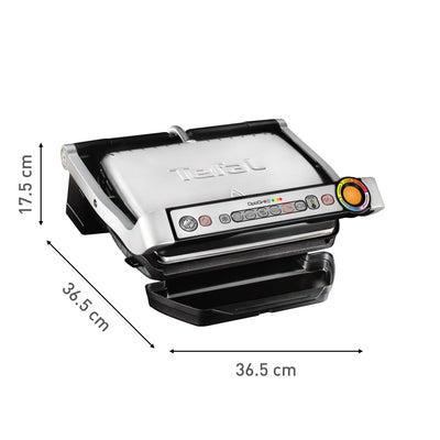 Tefal OptiGrill+ Kontaktgrill, 6 Programme, Garstufenanzeige, Abnehmbare Platten, Manueller Modus, Elektrogrill, Edelstahl, GC712D12