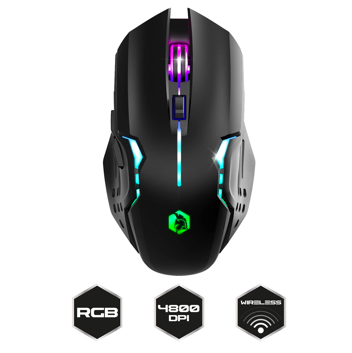 EMPIRE GAMING - RF903 Gaming-Maus, Kabellos 2,4GHz Wireless Wiederaufladbar – LED-Hintergrundbeleuchtung RGB – Ergonomisch – 4800 DPI 500 Hz – PS4,PS5,XboxOne/Series,PC und Mac – Schwarz