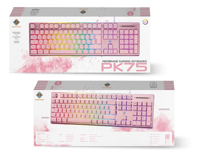 DELTACO GAMING PK75 – Gaming Tastatur (RGB Beleuchtung, 100%, 105 Tasten, Deutsches Layout QWERTZ) – Pink/Rosa