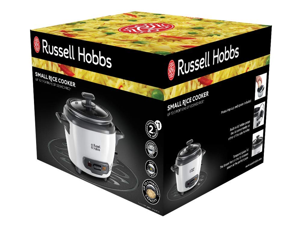 Russell Hobbs Reiskocher mini [small] 0,4l (Warmhaltefunktion, antihaftbeschichteter Gartopf, Reislöffel & Messbecher, ideal auch für Quinoa & Couscous, Reiswärmer) 27020-56, ‎Weiß/Schwarz