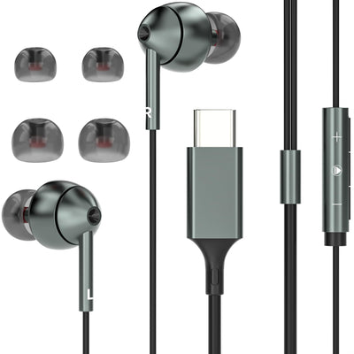 bakibo USB C Kopfhörer mit Mikrofon Kompatibel mit Samsung Galaxy 24/23/22/A54/A53/A50 i Phone 15 i Pad MacBook In-Ear Kopfhörer mit Kabel USB C Lautstärkeregler Ohrhörer Kabelgebundenes, Grau