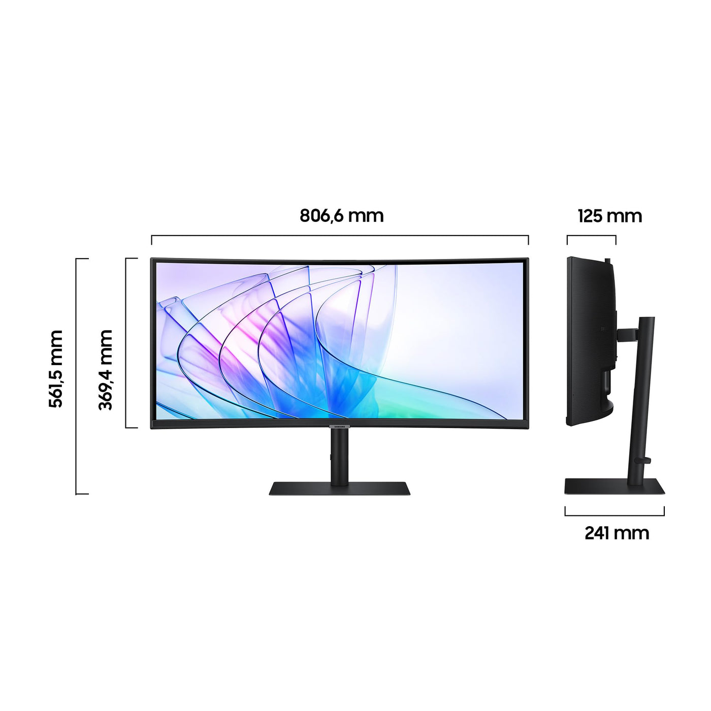 Samsung ViewFinity S65VC Curved Monitor 34 Zoll, Mit Lautsprechern und Webcam, Bildschirm mit VA-Panel, 3.440 x 1.440 Pixel, Bildwiederholrate 100 Hz, Reaktionszeit 5 ms, 90 W Laden via USB-C, Pivot