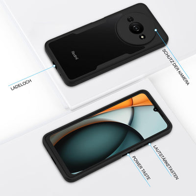 CENHUFO für Xiaomi Redmi A3 Hülle, 360 Grad Schutzhülle mit Eingebautem Displayschutz, Robust Stoßfest Panzerhülle Bumper Cover Outdoor Case Ganzkörper Handyhülle für Xiaomi Redmi A3 - Schwarz