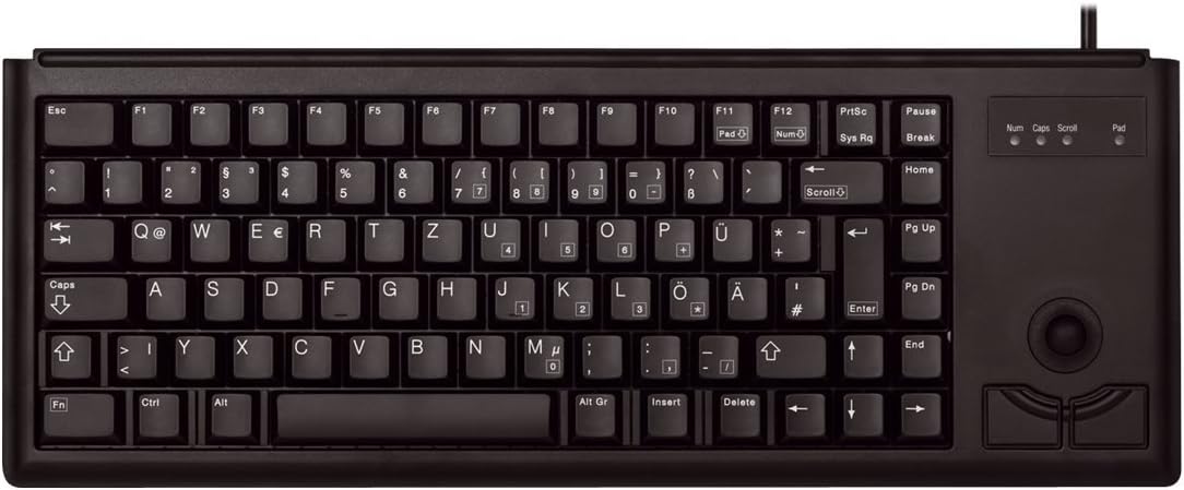 CHERRY G84-4400, Kompakte Tastatur mit Trackball, EU-Layout (QWERTY), Kabelgebunden (USB-Anschluss), 2 Maustasten, Mechanische CHERRY ML Switches, Schwarz