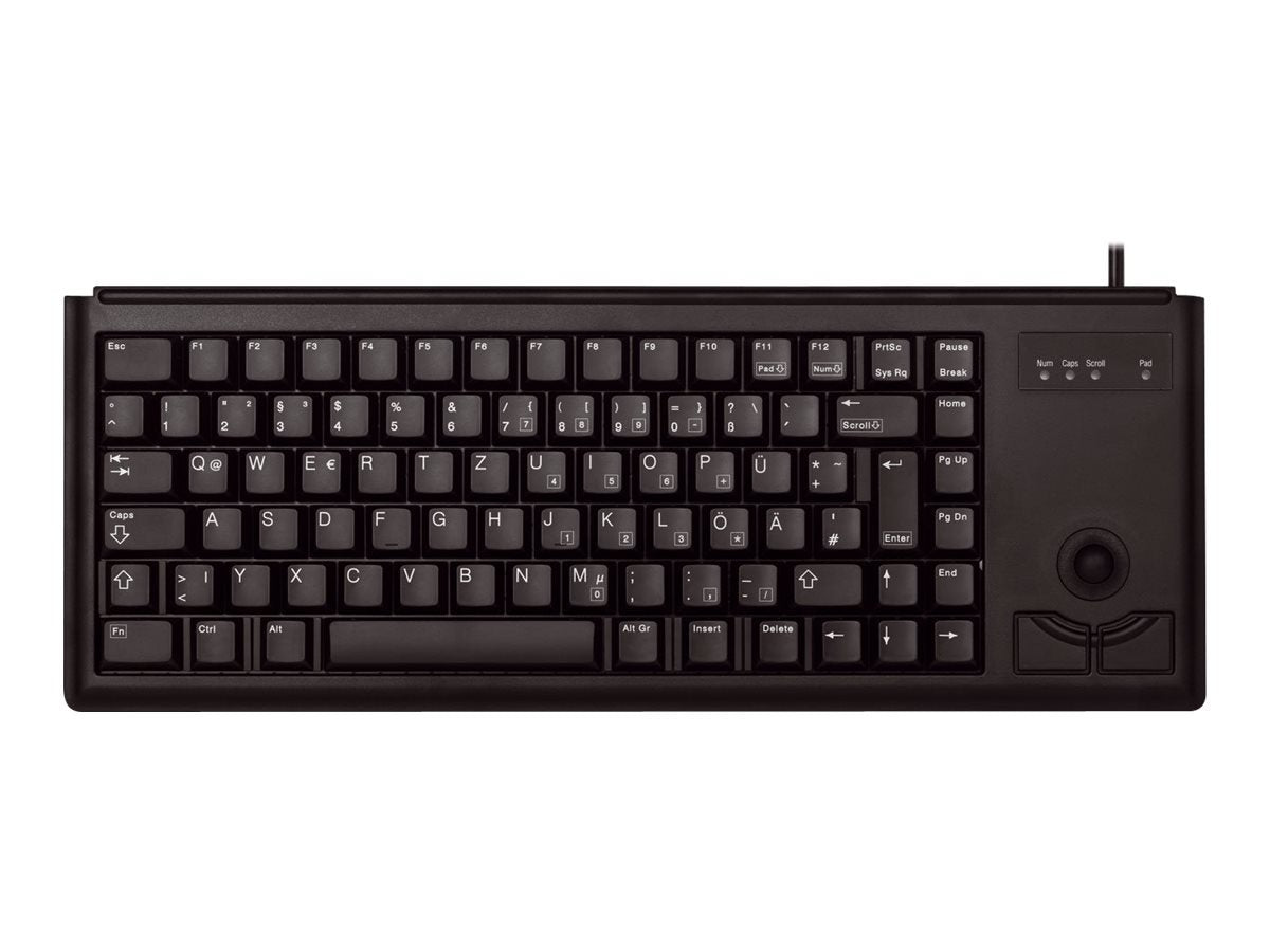 CHERRY G84-4400, Kompakte Tastatur mit Trackball, EU-Layout (QWERTY), Kabelgebunden (USB-Anschluss), 2 Maustasten, Mechanische CHERRY ML Switches, Schwarz