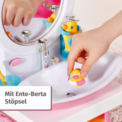 BABY born Bath Waschtisch, interaktiver Puppenwaschtisch mit Licht- und Soundfunktion, Zahnbürste, Zahnputzbecher, Seifenspender und Handtuch, 832707 Zapf Creation