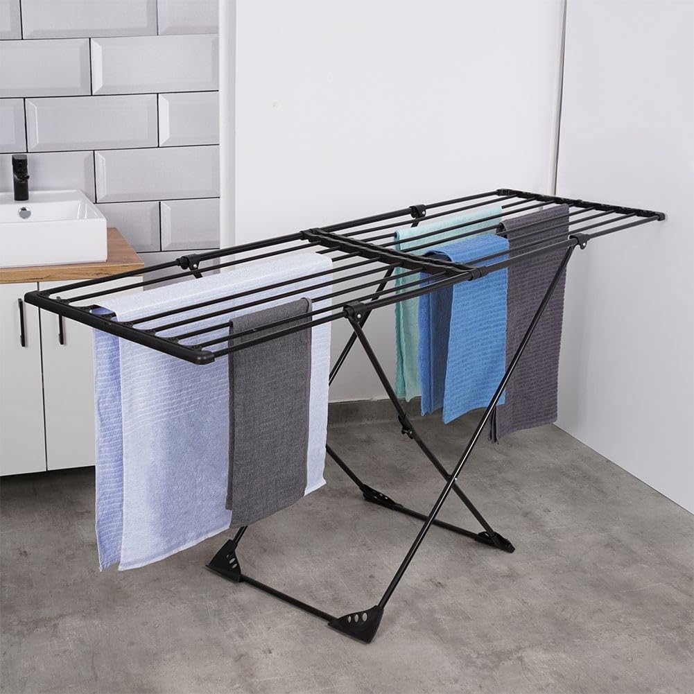 Vilde Wäscheständer Standtrockner | Wäschetrockner Drying Rack | Metall Ausziehbar Schwarz XXL 110-189 cm