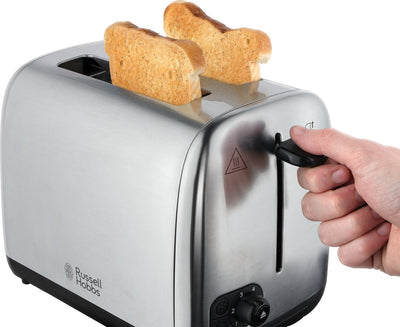 Grille-pain Russell Hobbs [pour 2 tranches] Adventure en acier inoxydable (fentes de toast extra larges, y compris chauffe-petits pains, 6 niveaux de brunissage + fonction décongélation et réchauffage, fonction lift &amp; look, 850 W) 24080-56