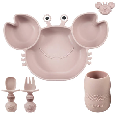 PandaEar Assiette divisée pour enfants avec ventouse et tasse à boire, cuillère - Assiette pour bébé en silicone antidérapante 3 compartiments, ensemble de vaisselle pour bébé sans BPA