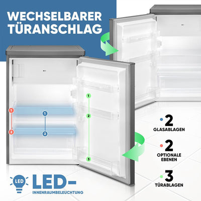 Bomann® Kühlschrank mit Gefrierfach klein | Kühlschrank 2 Ablagen | leise | mit 4-Sterne Gefrierfach | Kühlschrank klein mit Obst- und Gemüsefach | Türanschlag wechselbar | KS 7251 inox