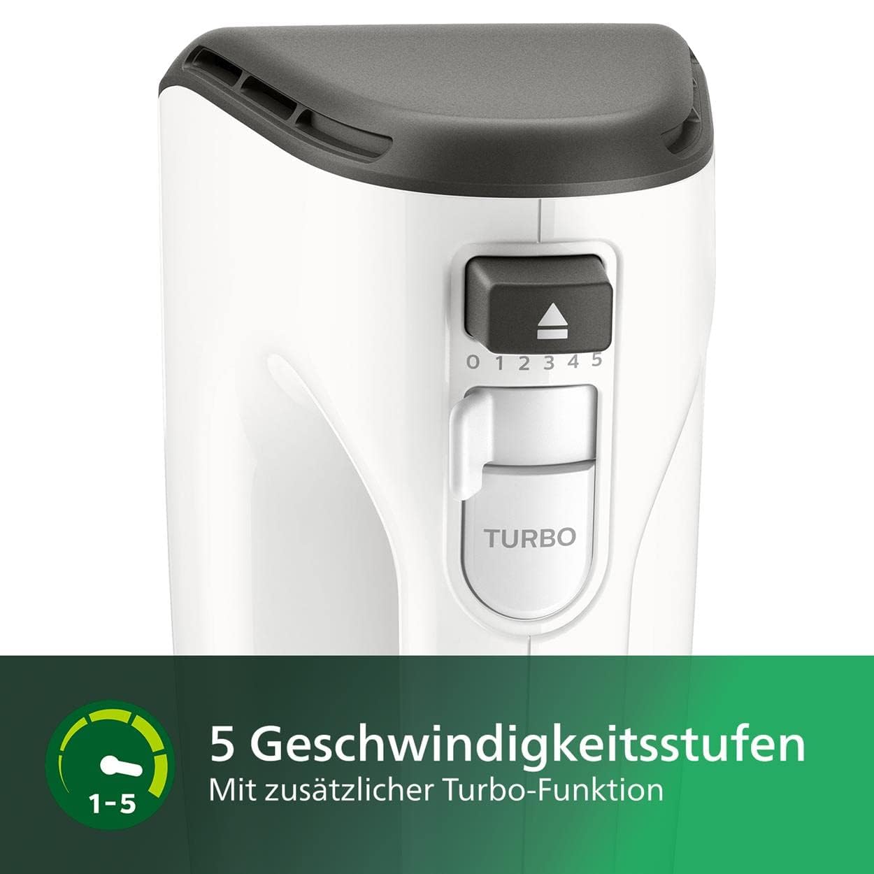 Philips Handmixer, 450 W, 5 Geschwindigkeiten plus Turbo, weiß/grau (HR3741/00)