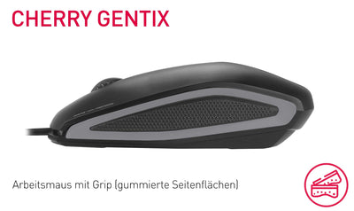 CHERRY GENTIX Corded Optical Mouse, kabelgebundene Maus mit 3 Tasten und hochauflösenden optischem 1000 DPI Sensor, geeignet für Rechts- und Linkshänder, gummierte Seiten, schwarz (Packung mit 2)