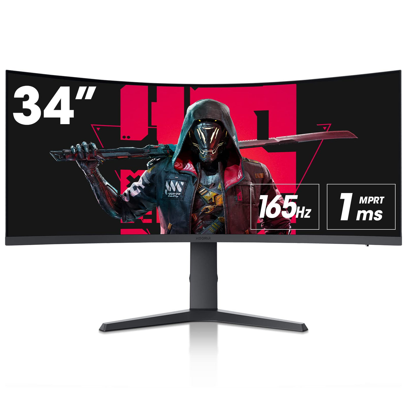 Moniteur de jeu incurvé ultra-large KOORUI 34 pouces, écran PC 165 Hz, 1 MS, 1000R, WQHD 3440x1440, VA, Adaptive Sync, 2xHDMI 100 Hz et Display Port 165 Hz, VESA 75 * 75 mm, DCI-P3 90 %, hauteur réglable