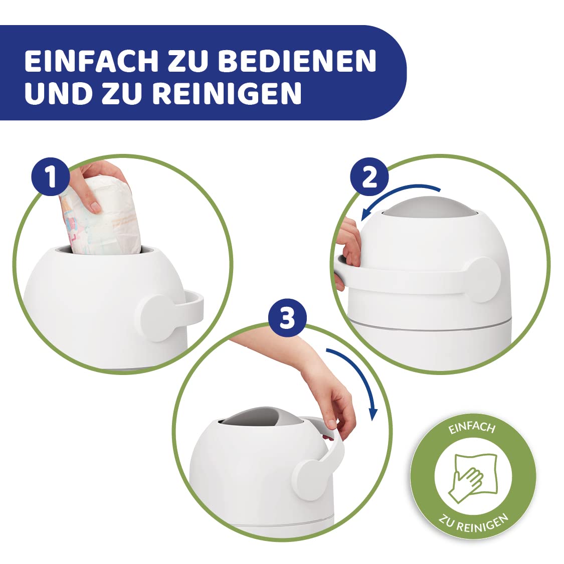 Chicco Windeleimer Odour Off; geruchsdichtes System, platzsparender Windeleimer mit Deckel, einfach zu benutzen und zu reinigen, funktioniert mit herkömmlichen Tüten