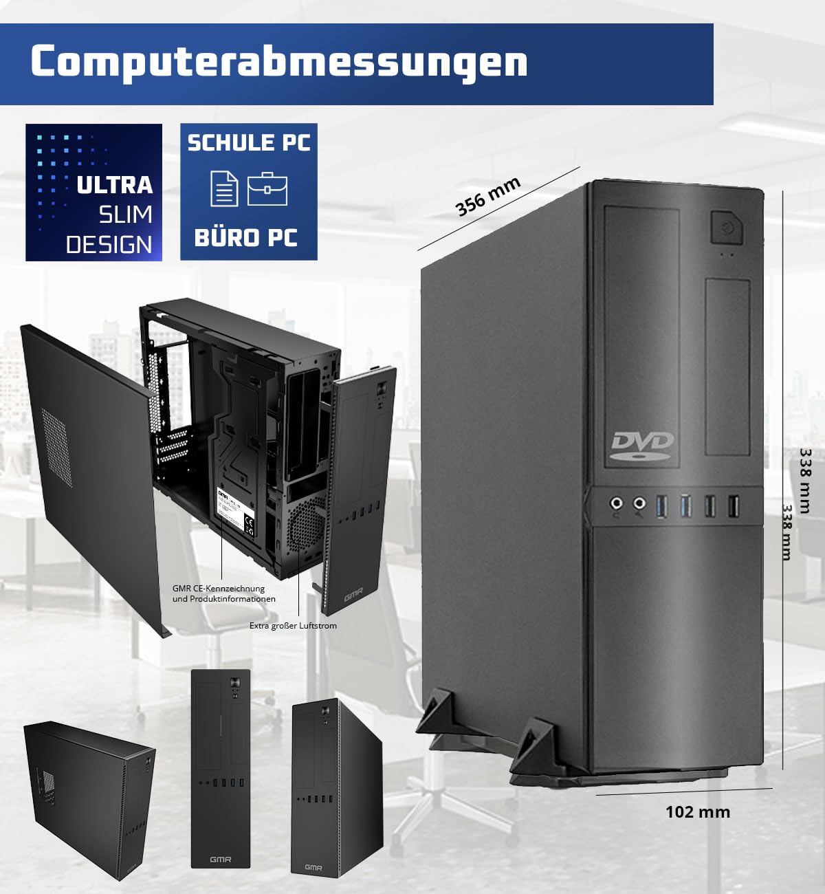 GMR Ultra Slim i7 Office PC - Business Office Computer | 3 Jahre Garantie | 32 GB RAM | 2000GB SSD | DVD±RW | USB 3 | Windows 11 Prof | WiFi-Bluetooth