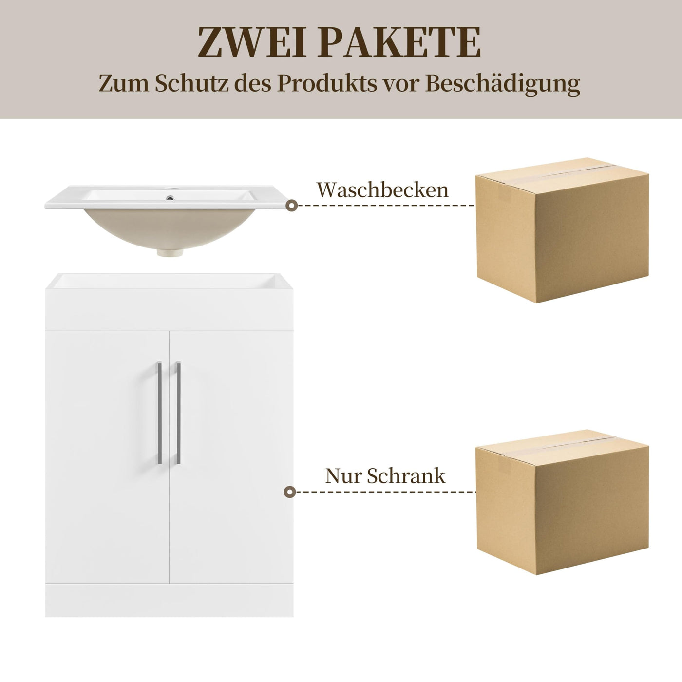 Yaheetech Waschbeckenunterschrank Badmöbel 2er Set Waschbecken mit Unterschrank Badezimmerunterschrank Badschrank mit Waschbecken Keramikbecken Waschtisch mit Viel Stauraum, weiß