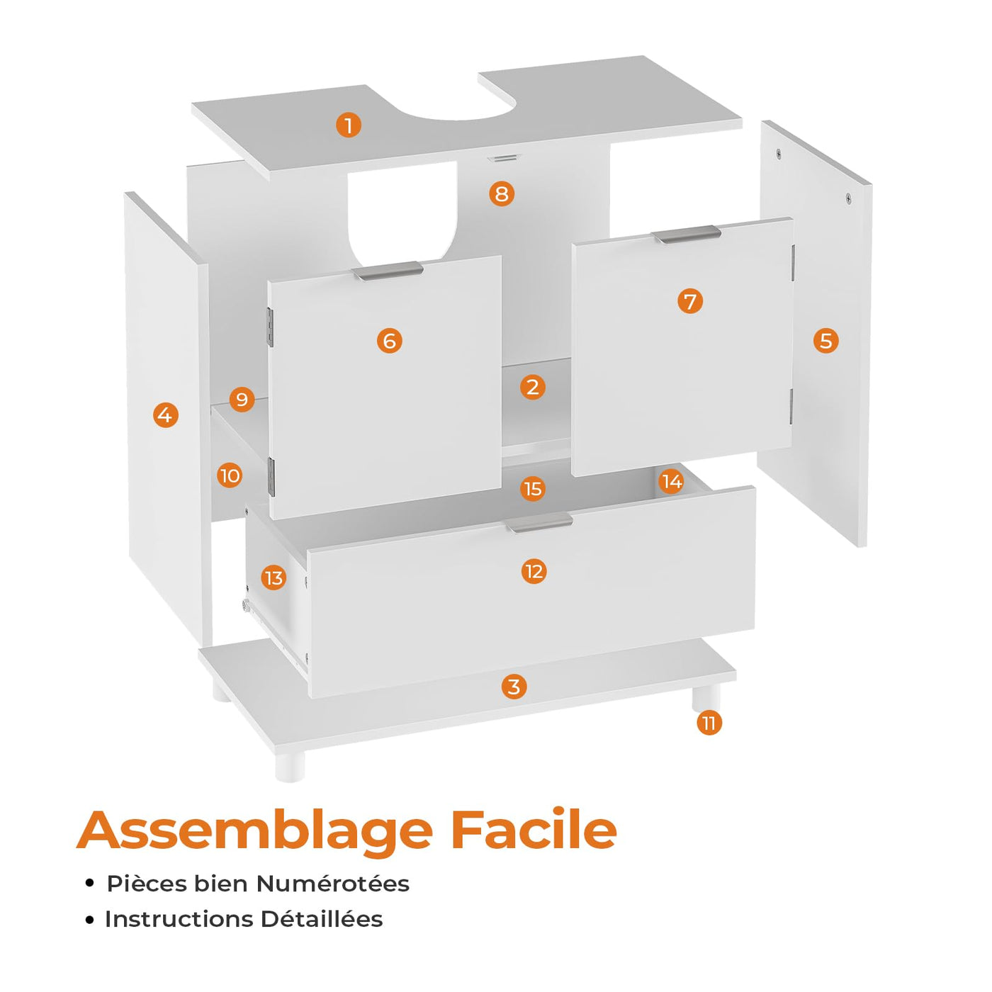 FORABAMB Waschbeckenunterschrank, Badezimmerschrank mit 2 Türen, große Schublade, viel Stauraum, Badezimmer Unterschrank Waschtischunterschrank Badschrank weiß,30 x 60 x 60 cm