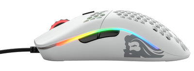 Glorious Gaming Model O- (Minus) Compact Wired Gaming Mouse – Im superleichten Wabendesign mit 58 g, RGB-Beleuchtung, Pixart 3360 Sensor, Omron-Schalter, beidhändig – Mattweiß