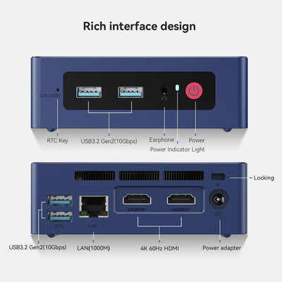 Beelink MINI-S13 Mini PC, Intel Twin Lake-N150 Processor (bis zu 3.60GHz) Mini Computer, 16GB DDR4 500GB M.2 SSD Offoce Mini Desktop PC, Dual HDMI/WiFi6/BT 5.2/RJ45/WOL