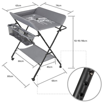 Baby Wickelkombi - klappbare Wickelkommode, mobiler Wickeltisch mit Wickelauflage, Sicherheitsgurt und Ablagefächern, platzsparend & stabil (Grau)