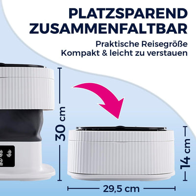 CLEANmaxx Mini-Waschmaschine ideal für Unterwegs | Mobile Waschmaschine mit 2 Waschprogrammen & einem Schleudergang | Zusammenfaltbar & leise | Für bis zu 1kg Wäsche | Geeignet für Camping & Reisen