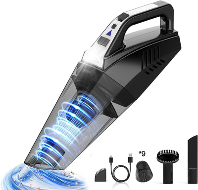 Hihhy Handstaubsauger 120W, Handstaubsauger Akku 9500 Pa, Handstaubsauger Kabellos mit LED Licht, Auto Staubsauger Stark, Handsauger mit 9 Filtern, Schwarz