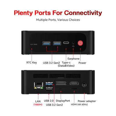 Beelink SER5 Pro Mini PC, AMD Ryzen 7 Pro 5850U (8C/16T, bis 4.4 GHz), 16GB DDR4 RAM 500GB NVMe SSD Mini Desktop Computer 4K 60Hz Triple Display, WiFi6+BT5.2, HDMI/DP/USB3.2