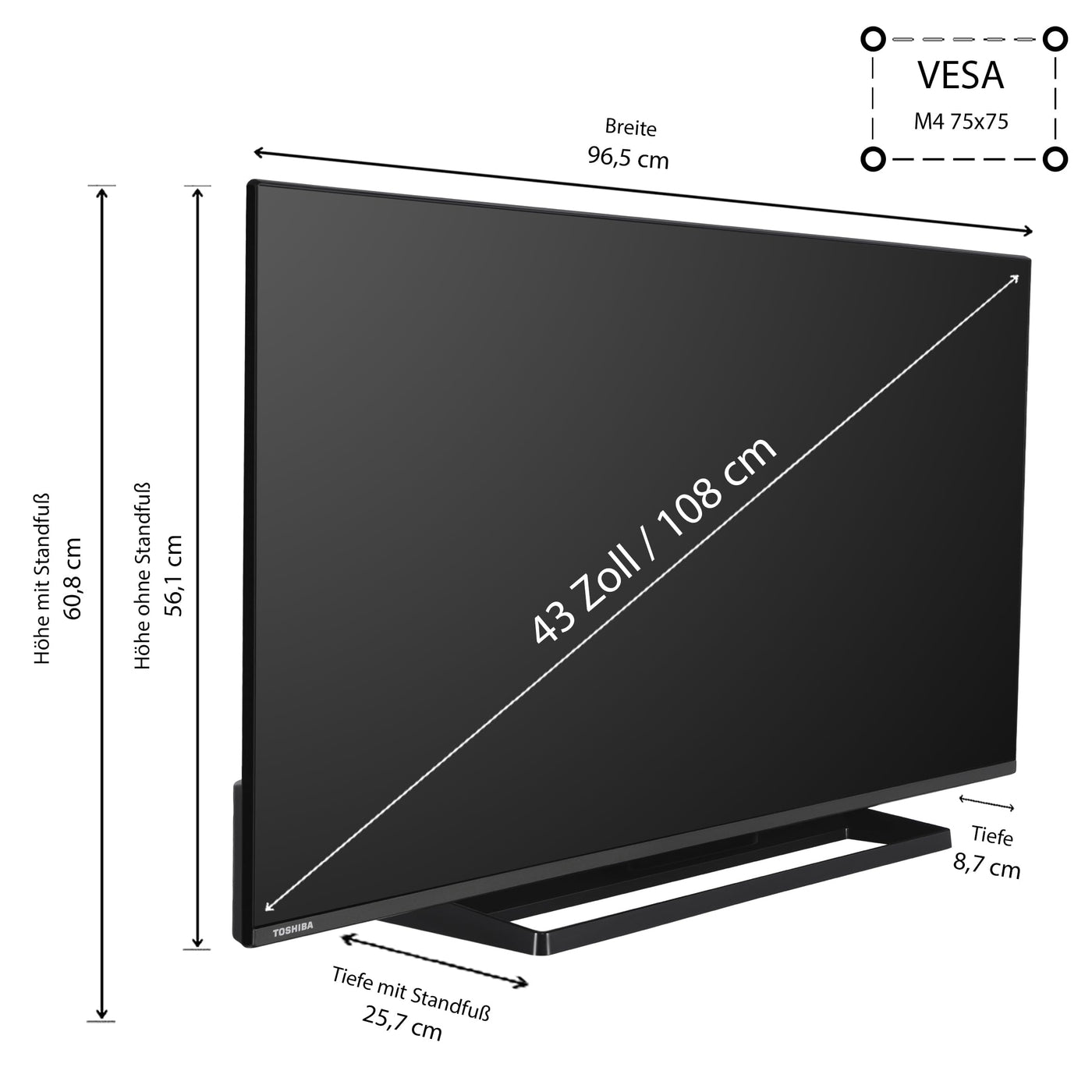 Téléviseur Toshiba 43LV3E63DAZ 43 pouces/VIDAA Smart TV (Full HD, HDR, triple tuner, Bluetooth, Dolby Audio)