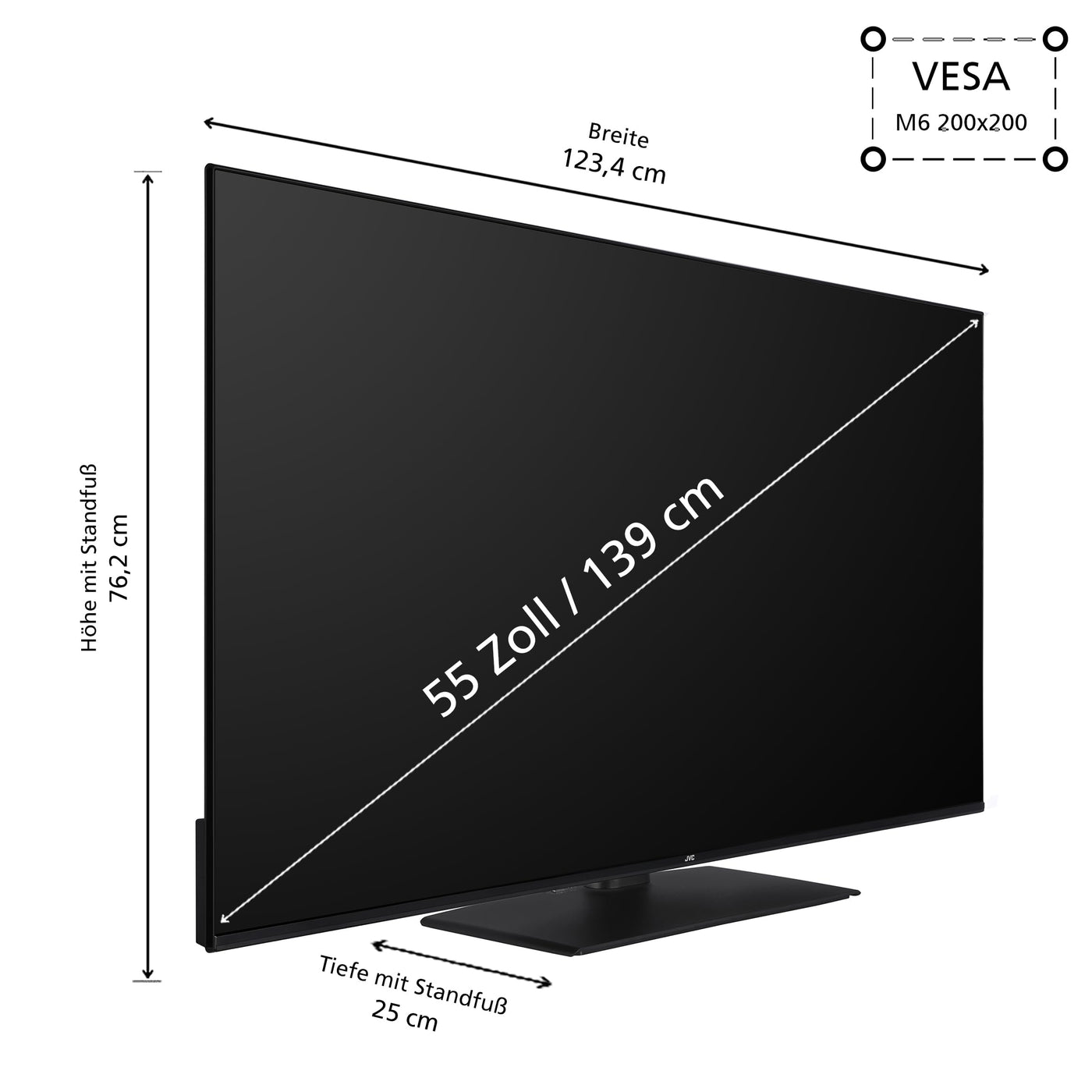 JVC QLED Fernseher 55 Zoll Smart TV powered by TiVo (4K UHD, HDR Dolby Vision, Dolby Atmos, Triple Tuner, 6 Monate HD+ inkl.) LT-55VUQ3455