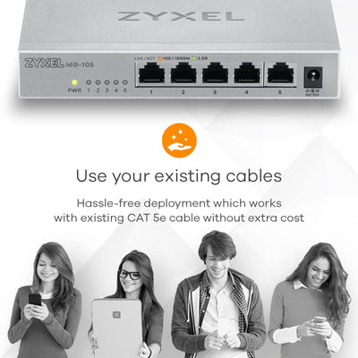 Zyxel 2,5G Multi-Gigabit Unmanaged Switch mit fünf Ports für Home Entertainment oder SOHO-Netzwerke [MG-105]