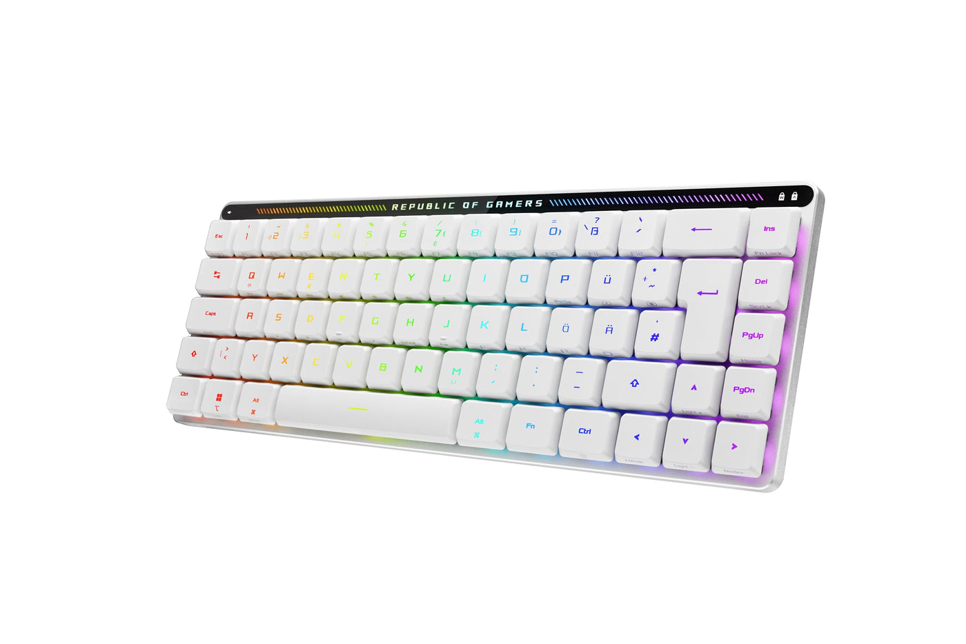 ASUS ROG Falchion RX Low Profile 65% kabellose Gaming-Tastatur (QWERTZ-Layout, optische ROG RX Low-Profile-Switches, Bluetooth, 2,4-GHz-RF Wireless, kabelgebunden USB, MacOS kompatibel, weiß)