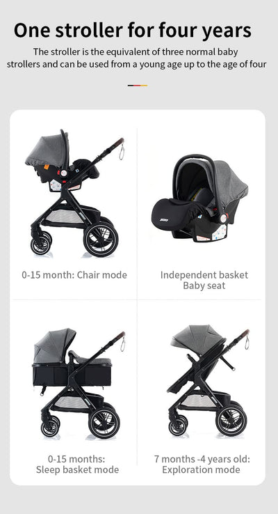 YAZOCO kinderwagen 3 in 1 Buggy Babybett Komplett Set Einem Klick Zusammenklappbarer Kinderwagen, KombiKinderwagen Aluminiumrahmen für Neugeborene (1 schwarz)