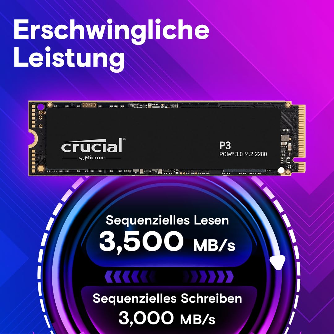 Crucial P3 1TB M.2 PCIe Gen3 NVMe Interne SSD, Bis zu 3500MB/s - CT1000P3SSD801 (Acronis Edition)