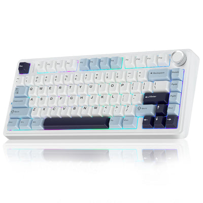 AULA F75 Mechanische Tastatur Gaming,2.4G/Type-C/BT5.0 75% Prozent Tastatur mit Multifunktionsknopf,Struktur der Dichtung Gaming Tastatur Kabellos,Hot Swap Wireless RGB Tastatur,QWERTY (Gletscherblau)