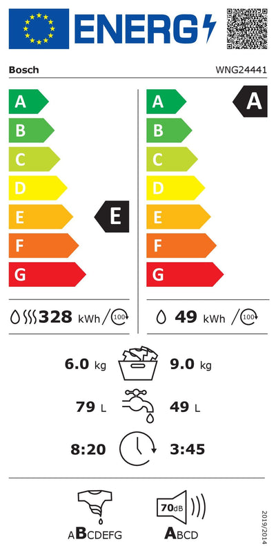 BOSCH WNG24441 Waschtrockner Serie 6, Frontlader mit 9-6kg Fassungsvermögen, 1400 UpM, EcoSilence Drive, Fleckenautomatik, Iron Assist, SpeedPerfect, AutoDry, Weiß, 60cm