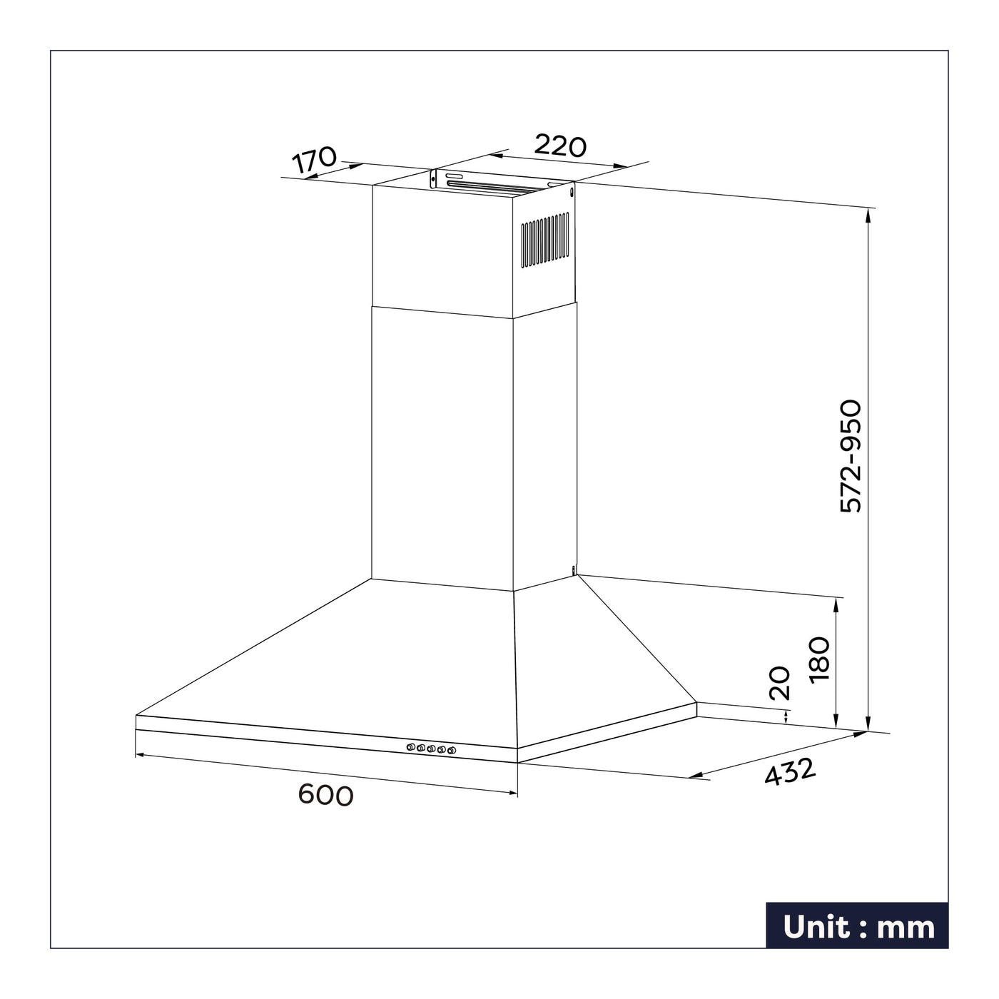 CIARRA Dunstabzugshaube 60 cm Umluft Abluft Pyramide Abzugshaube Schwarz,CAB6201A