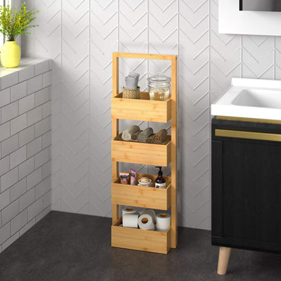 Casaria® Badregal Standregal Bambus 4 Ablagen 88x16x28 cm Holz Küchenregal Korbregal Bad Badezimmer Küche Regal Schmal