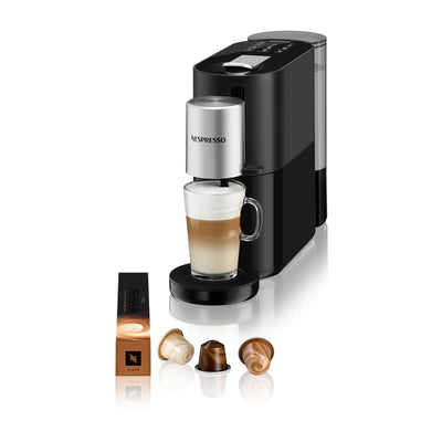 Krups XN8908 Nespresso Atelier Kaffeemaschine mit Milchaufschäumer | 1 L Wassertank | inkl. Glastasse+Kapseln | 19bar Druck | schwarz/ silber