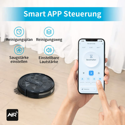 AIRROBO P20 Saugroboter mit 2800 Pa Saugkraft, APP Steuerung, 120 Min Laufzeit, Staubsauger Roboter WLAN optimiert für Teppich Tierhaare Hartböden, Roboterstaubsauger mit Ladestation, Fernbedienung