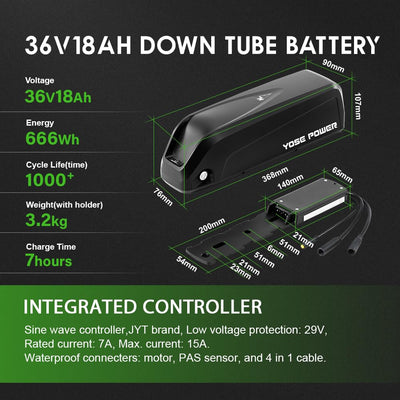 YOSE POWER 28" Ebike Umbausatz 36V 250W Heckmoter Elektrofahrrad Conversion Kit für Schraubritzel Freewheel mit Integrierte Controller Hailong 36V 18Ah Batterie