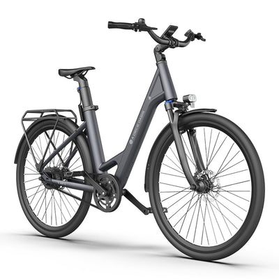 ADO E-Bike Air 28 Elektrofahrrad,Electric Bikes Pedelec Riemenantrieb,e Bike 28 Zoll,Momenten-Sensor, 1 Gang, Heckmotor, 345,00 Wh Akku, ebike Damen/Herren,Gepäckträger,Lampe (Gray)