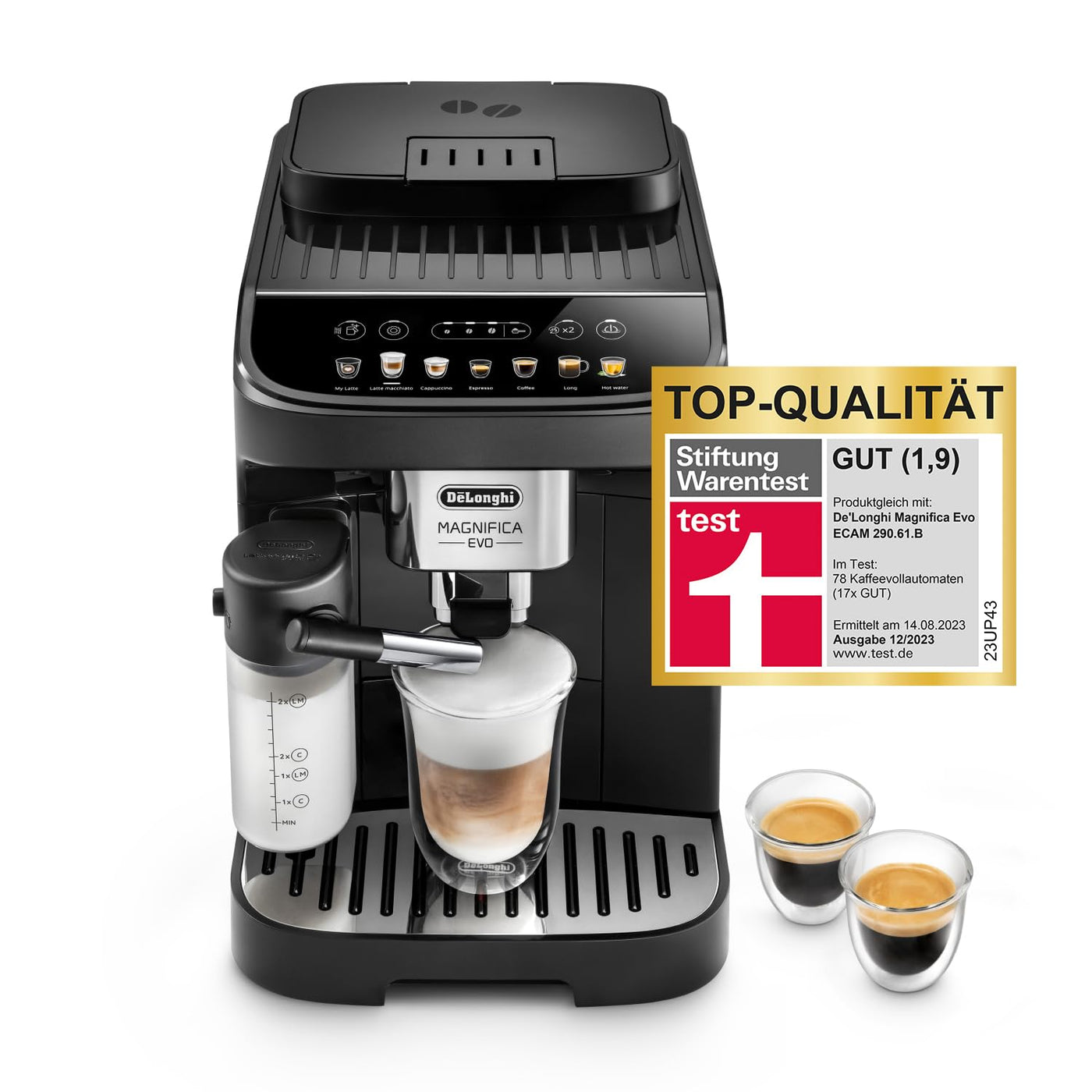 De'Longhi Magnifica Evo ECAM 292.81.B Kaffeevollautomat mit LatteCrema Milchsystem, 7 Direktwahltasten für Cappuccino, Espresso und weitere Kaffeespezialitäten, 2-Tassen-Funktion, Schwarz