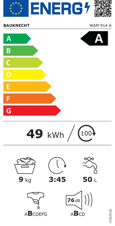 Bauknecht WAM 914 A Waschmaschine Frontlader/ 9kg / EEK A/ Kurz 30/ Kurz 45/ Anti-Allergie-Programm/ Wolleprogramm/ Startzeitvorwahl/ Dynamic Inverter Motor/ Flecken 40° Schutz vor Wasserschäden